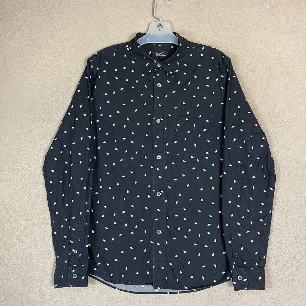 APC Shirt Mens M Black Rue Madame Paris Long Sleeve Pocket Button Up